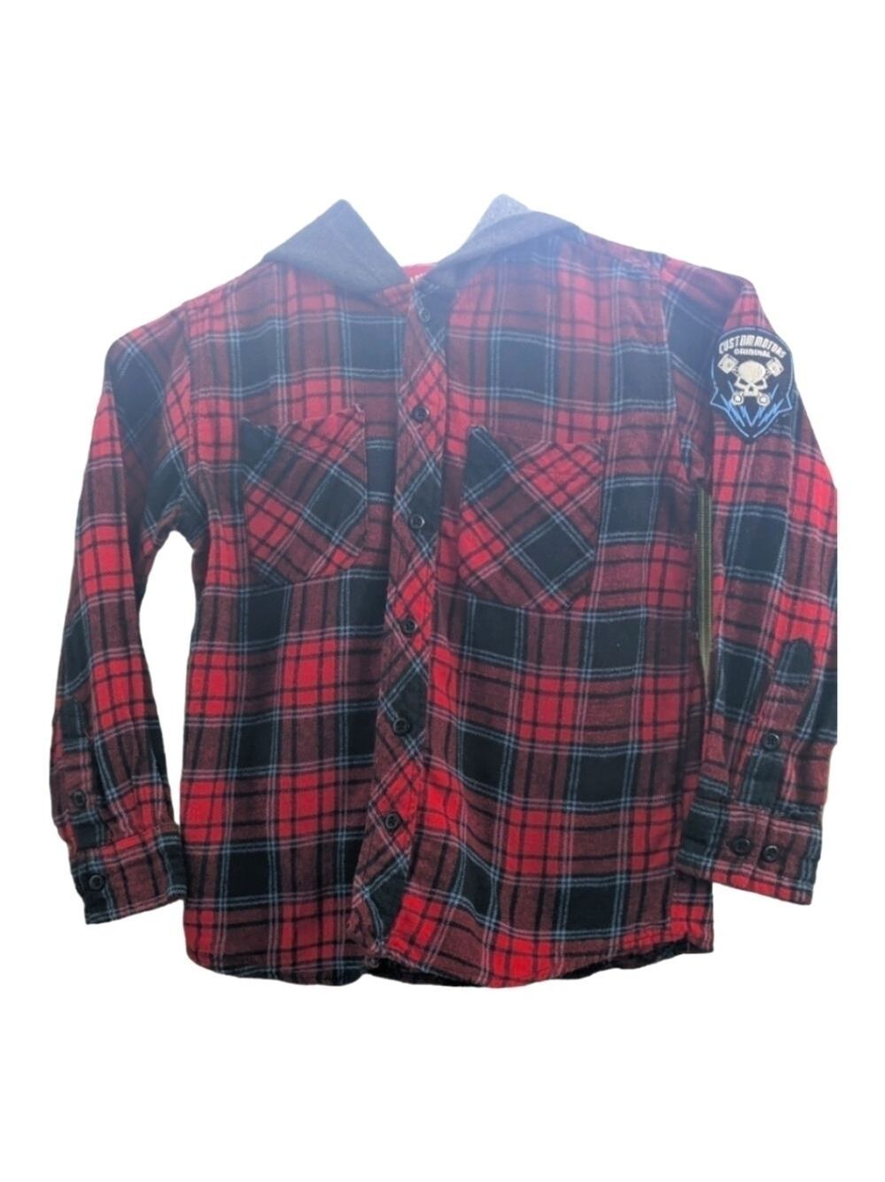 Black Jack Red Plaid Flannel Shirt with knit hoodie Size Boy's 10/12
